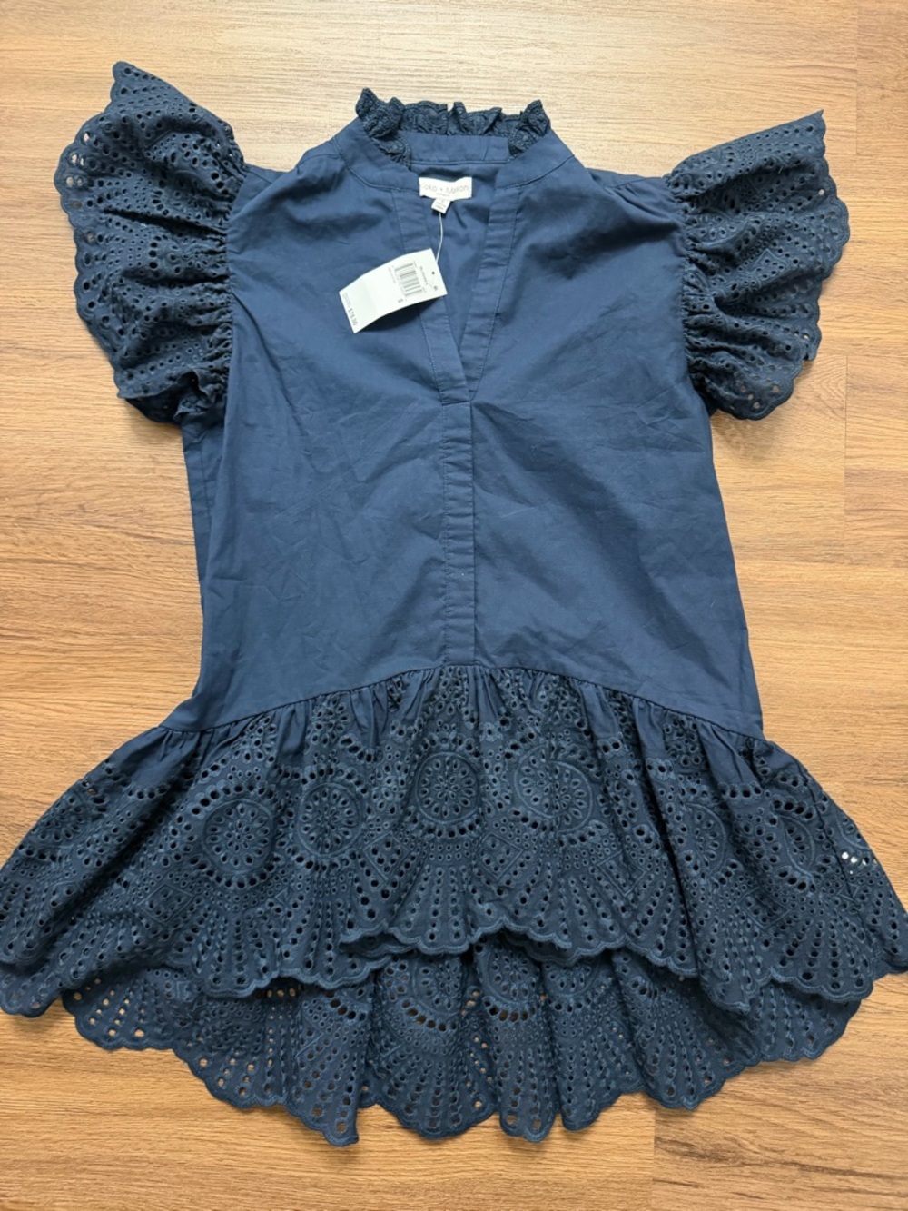 Eyelet Ruffle Navy Dress for Girls - Smallable